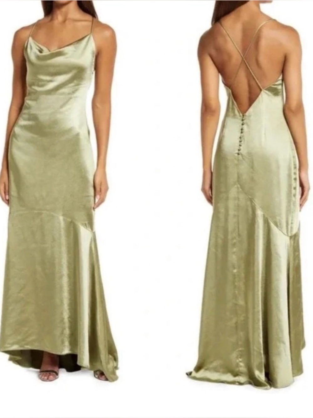 Elliatt Dress Green XS Green Aisle Satin Spaghetti Strap Maxi Gown